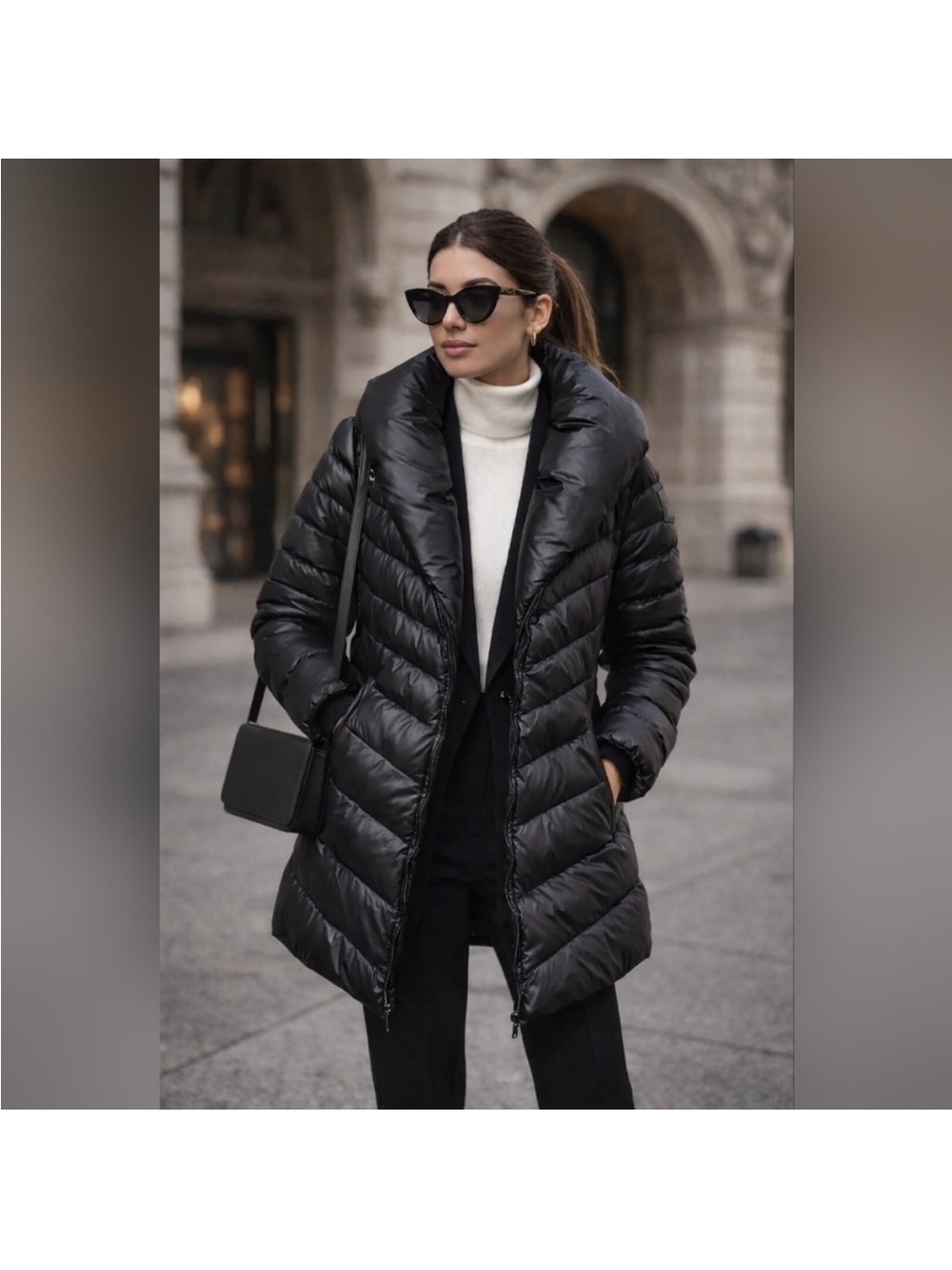 RUDSAK Women's Black Quilted Puffer Coat with Shawl Collar
